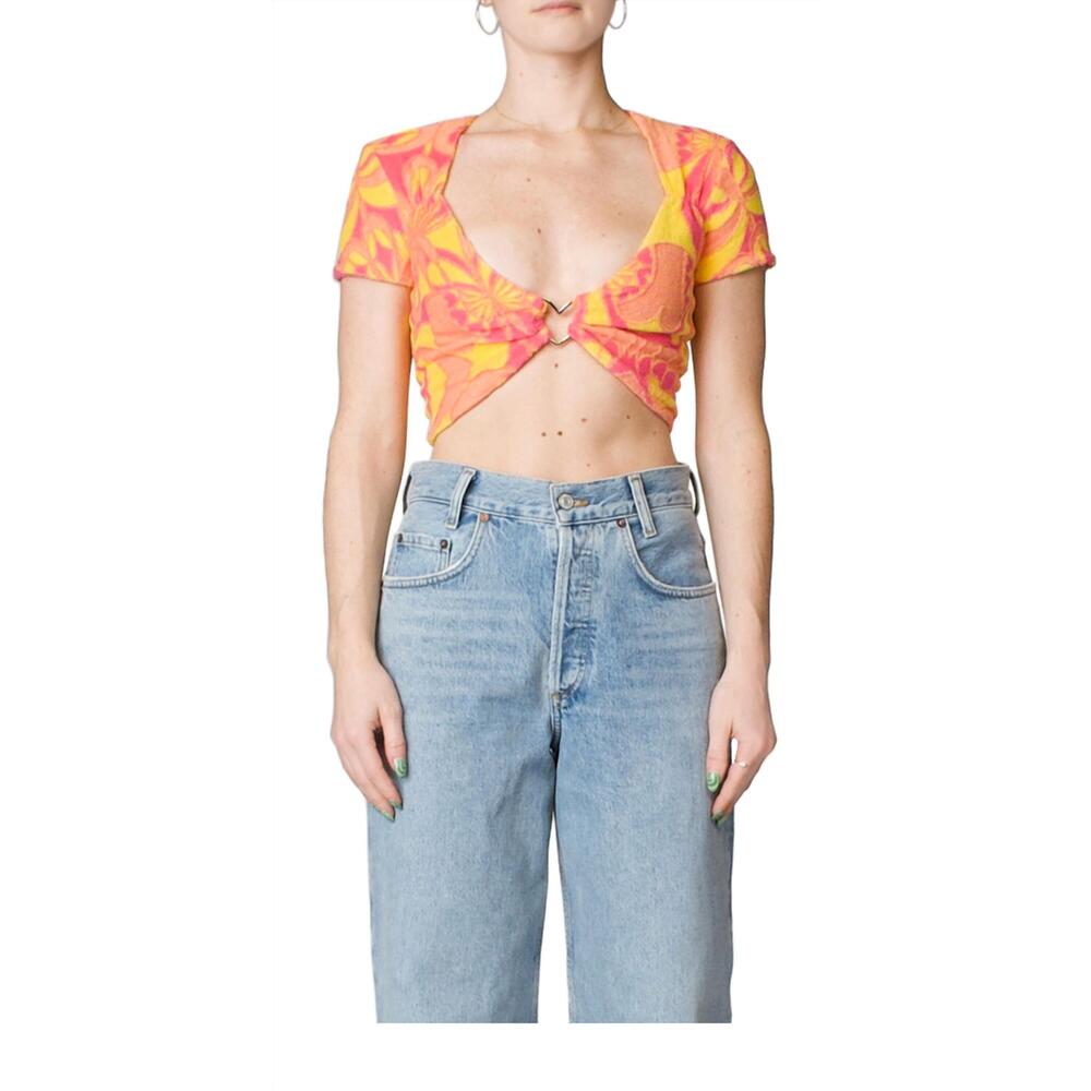 NEW PRISCAVERA terry jacquard crop top in pink lemonade